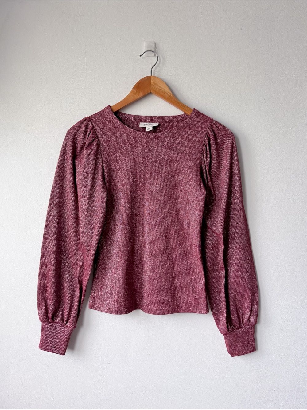 Puff-Sleeve Metallic Knit Top in Rose